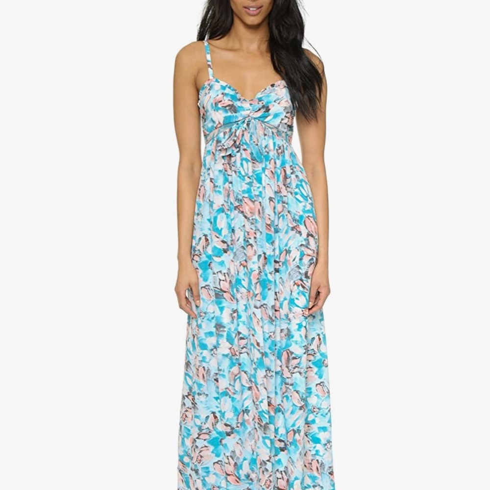 Rebecca Taylor 100% Silk Aloha Cami Floral Blue Maxi Chiffon dress strappy sheer
